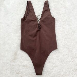 Wilfred Chocolate Lace-Up Bodysuit